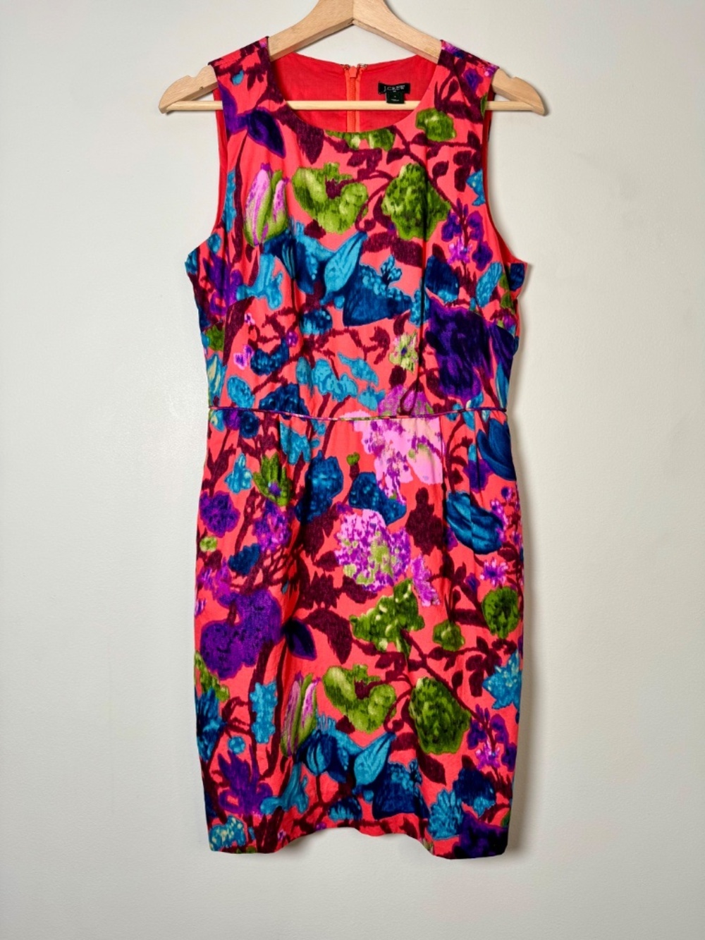 J.Crew Sleeveless Pleated Shift Dress Botanical Floral Pockets Sz 6